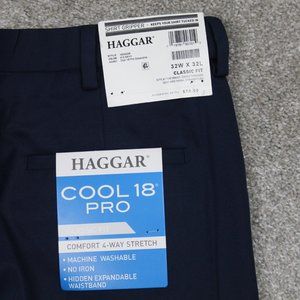 Haggar Cool 18 Pro Pants NWT Mens 32x32 Blue Comfort 4 Way Stretch Classic Fit